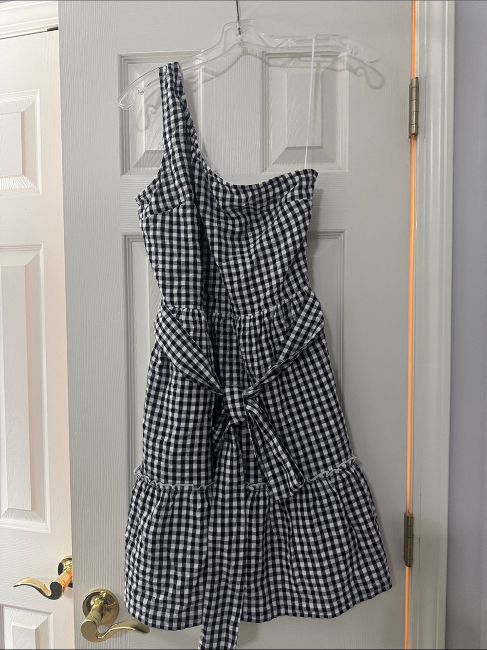 Ladies crown & ivy Black and White One-Shoulder Gingham Dress